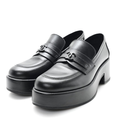 Chanel Calfskin CC Platform Loafers 38 Black 3 of 11