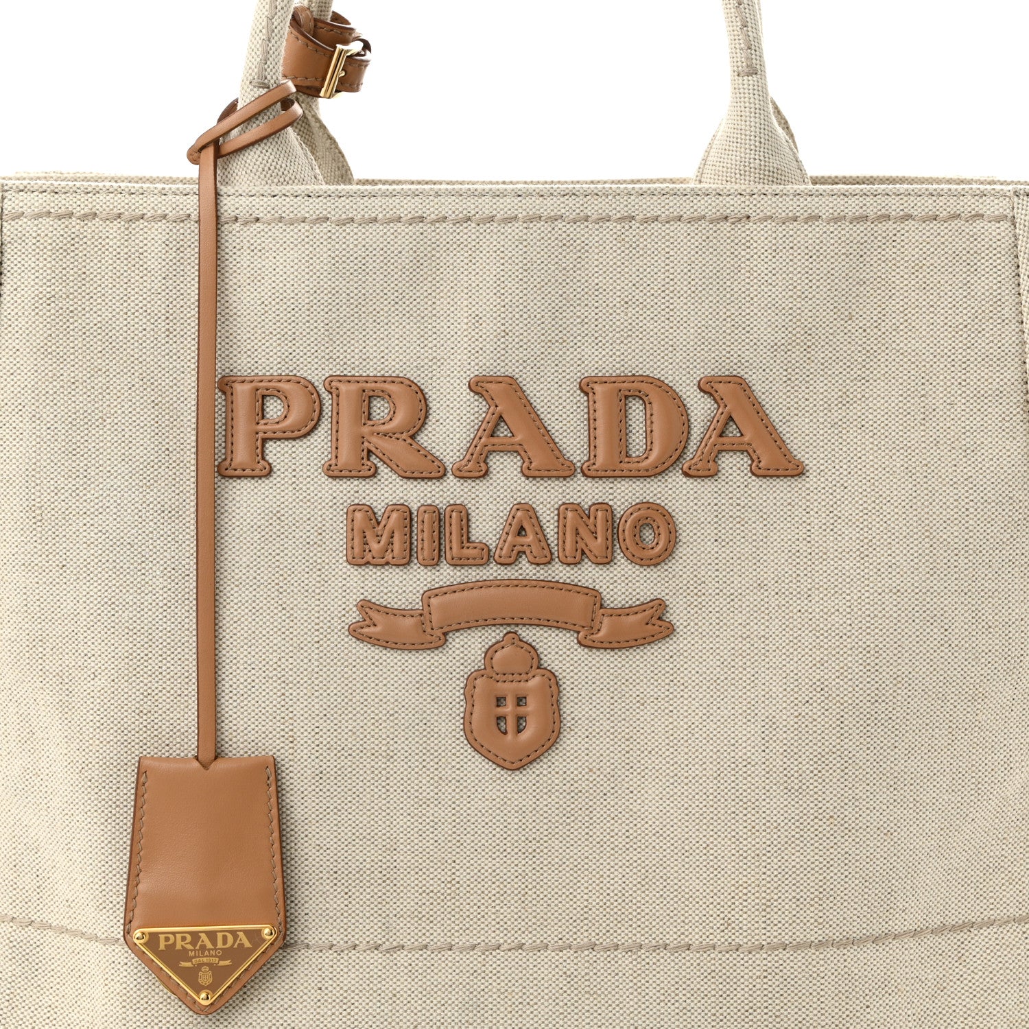 Prada Linen Vitello Large Logo Tote Natural 8 of 10