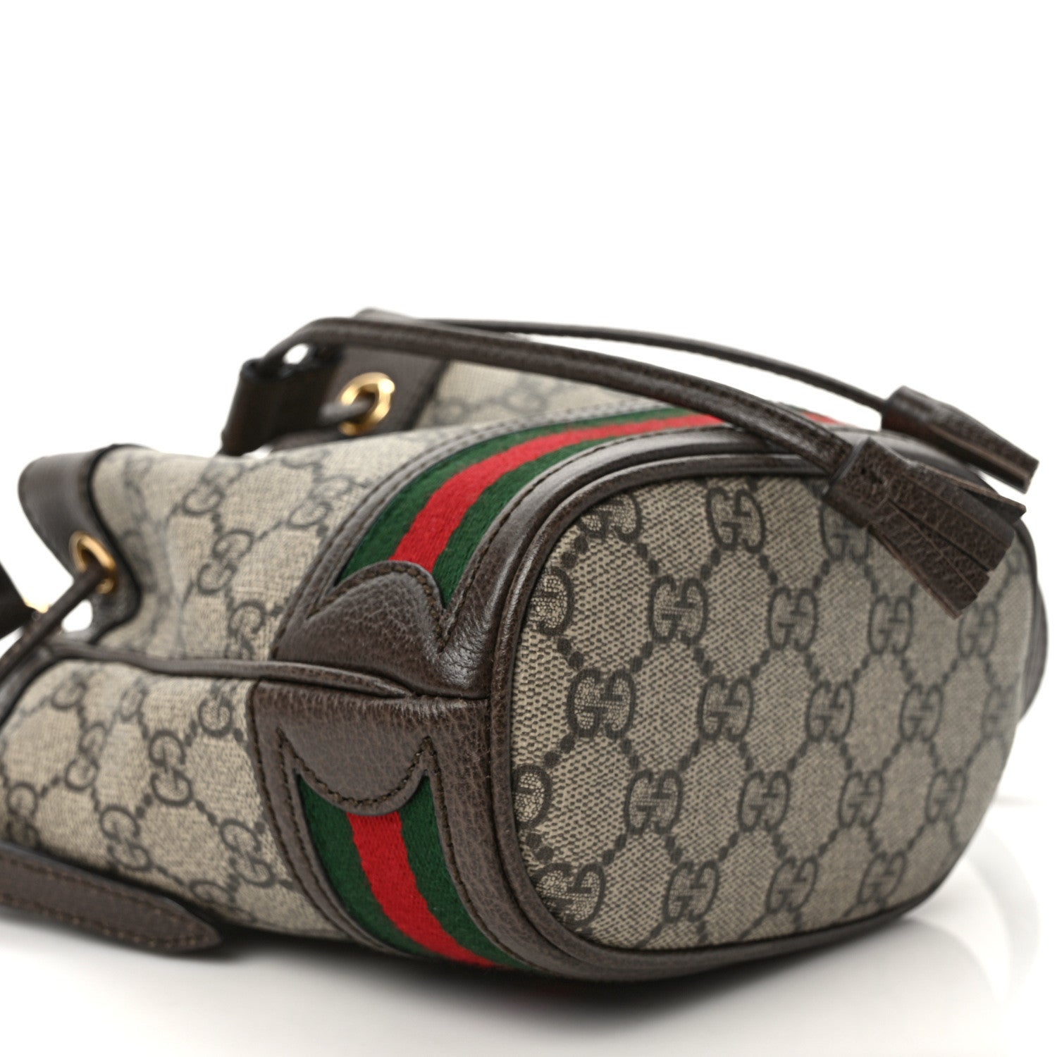Gucci GG Supreme Monogram Web Mini Ophidia Bucket Bag Brown 8 of 9