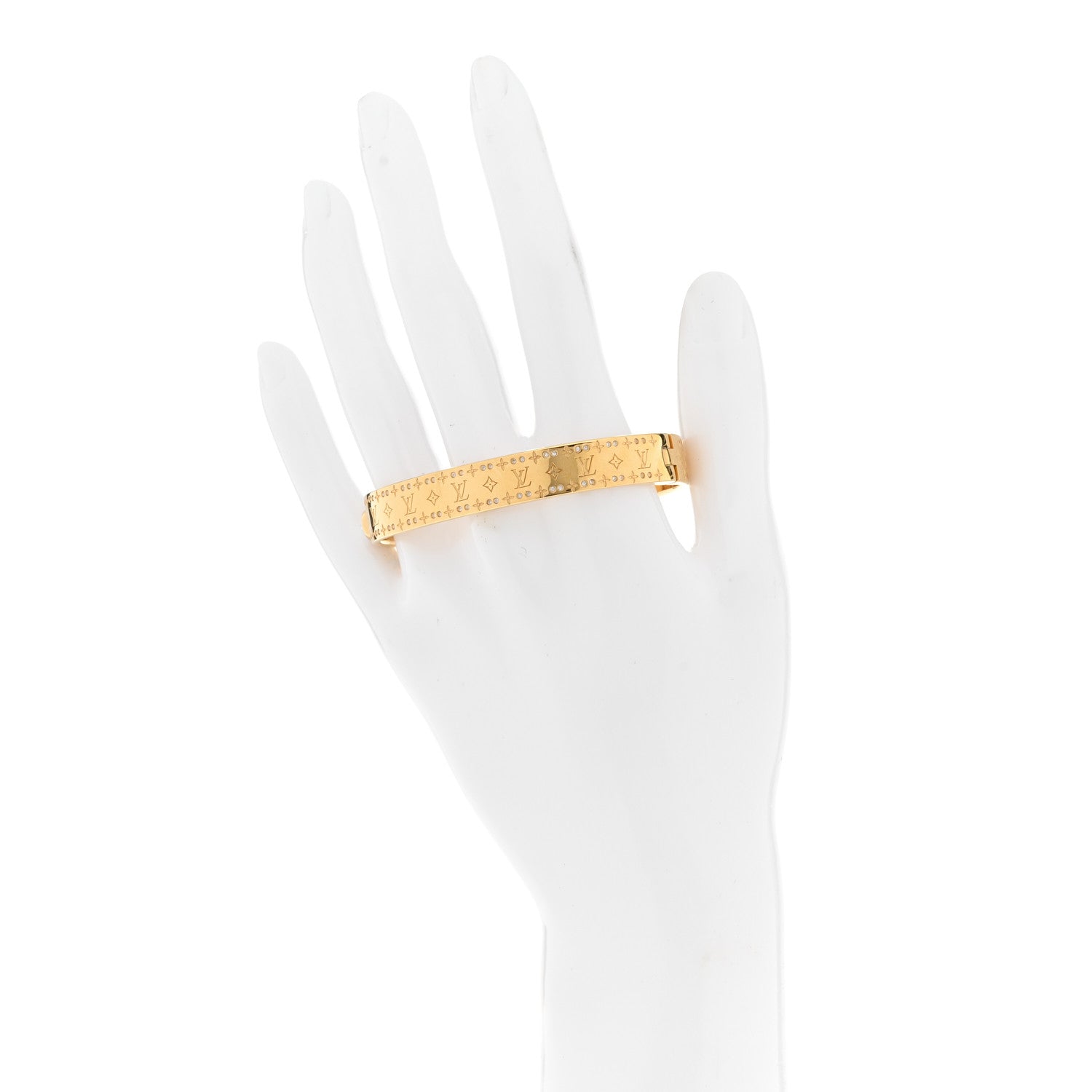 Louis Vuitton Brass Crystal Monogram Nanogram Strass Cuff S Gold 2 of 6