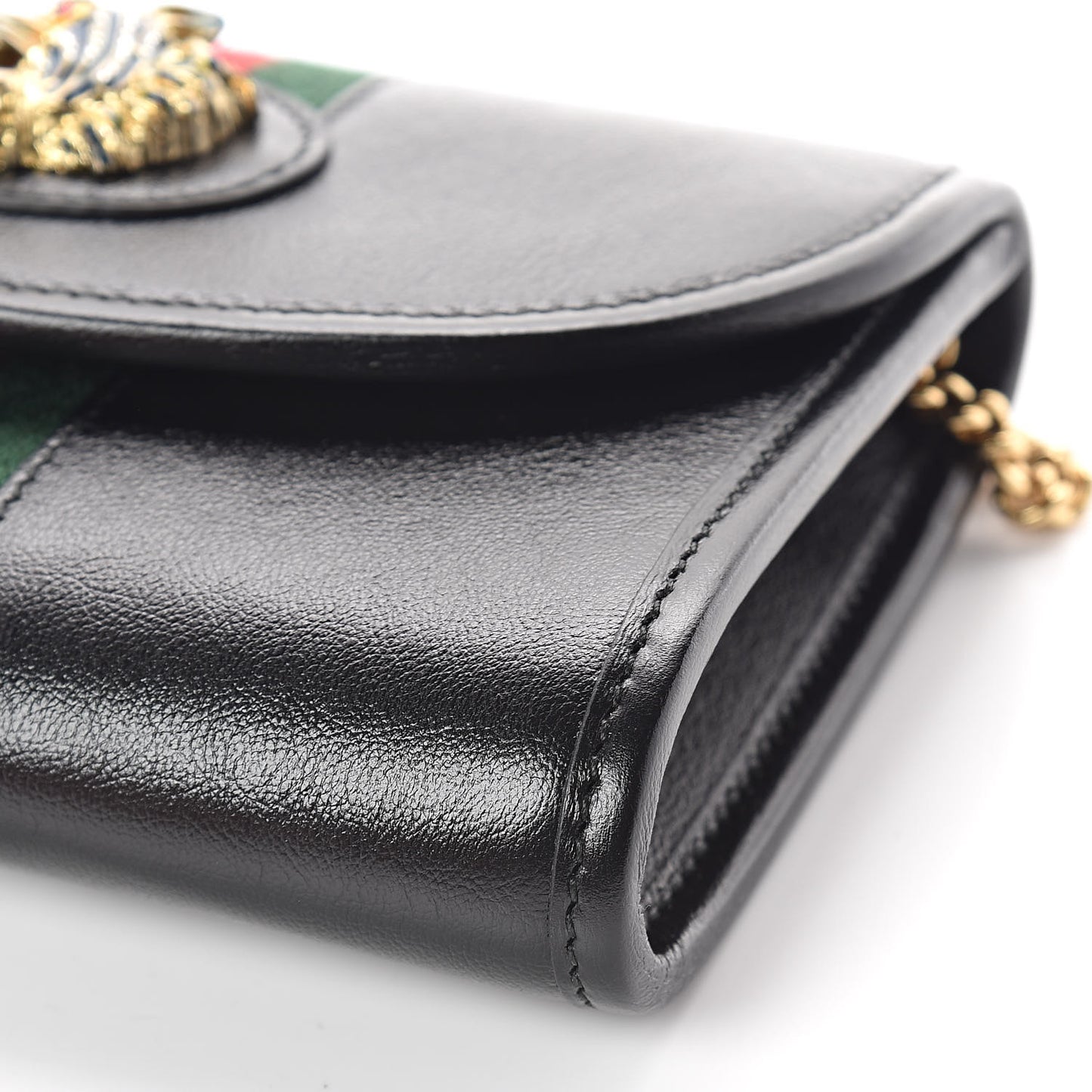 Textured Calfskin Web Mini Rajah Slim Flap Shoulder Bag Black