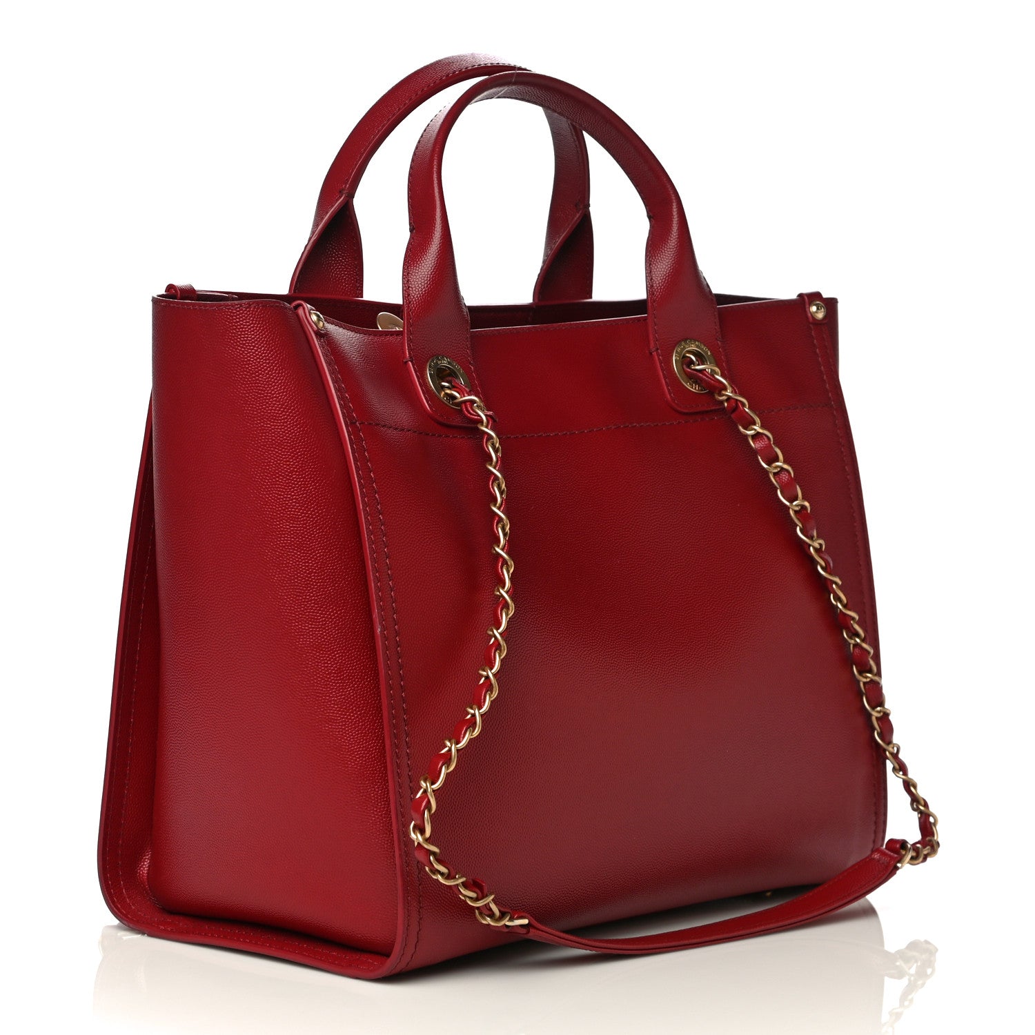 Chanel Caviar Small Studded Deauville Tote Red 2 of 12