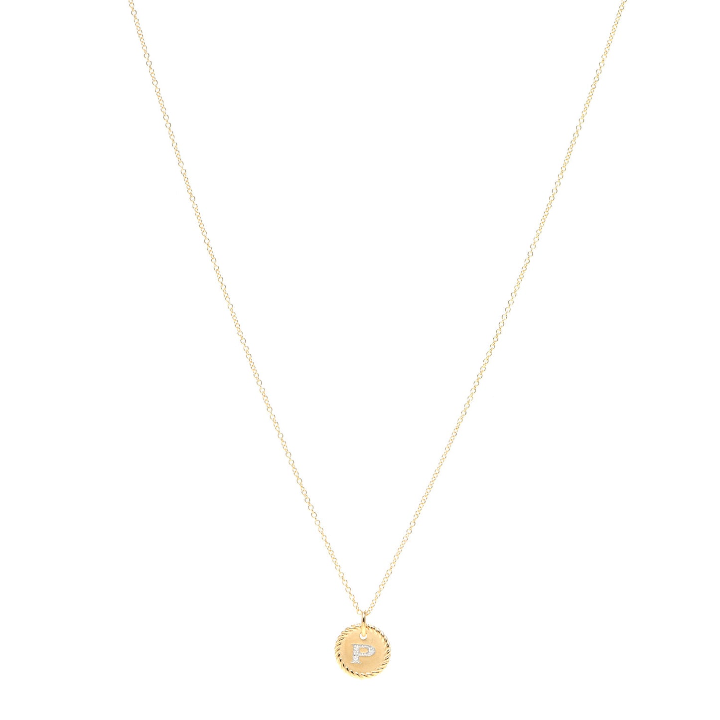18K Yellow Gold Diamond Initial P Charm Necklace