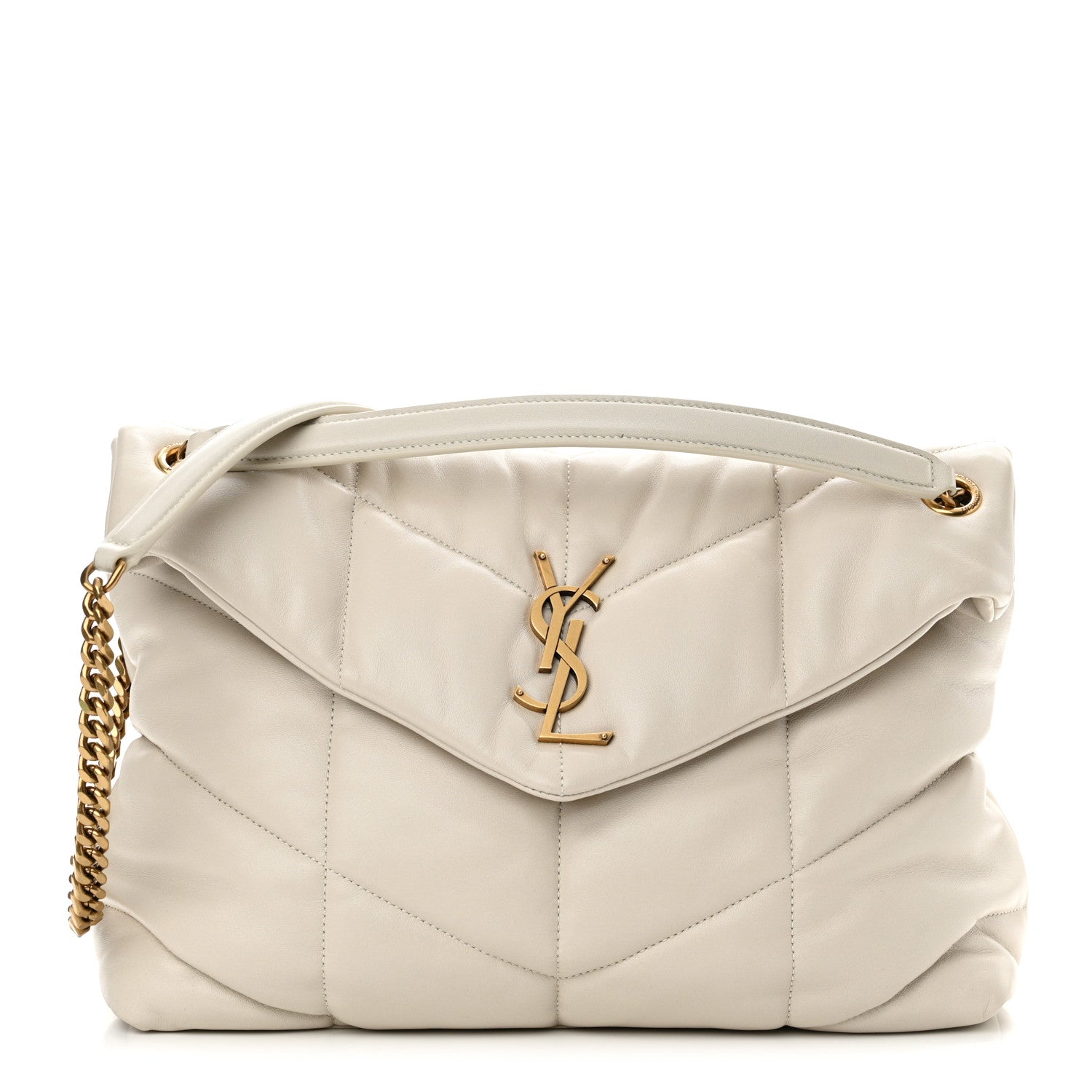 Saint Laurent Lambskin Quilted Medium Loulou Puffer Monogram Chain Satchel Blanc Vintage 1 of 12