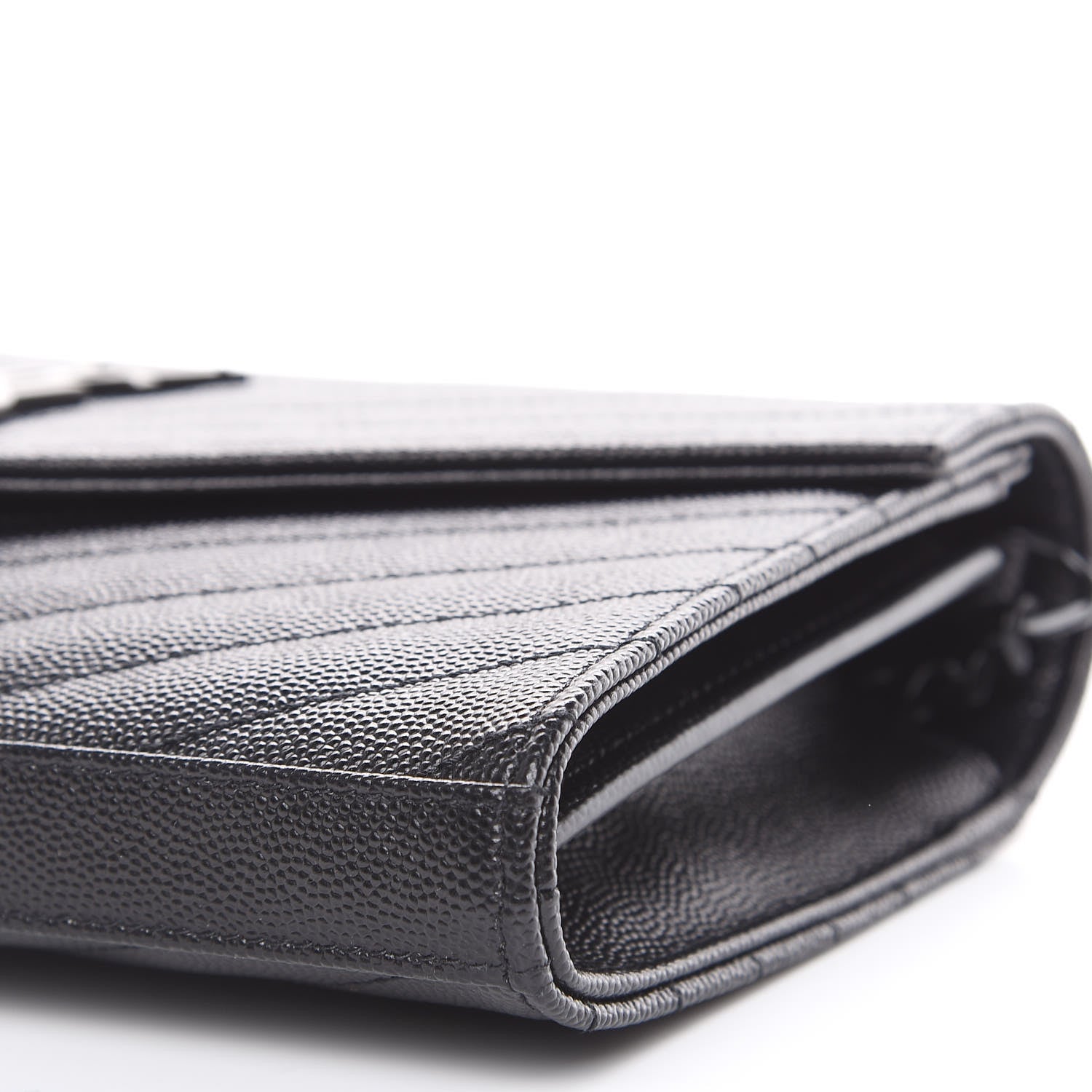 Saint Laurent Grain De Poudre Matelasse Chevron Monogram Chain Wallet Black 7 of 10
