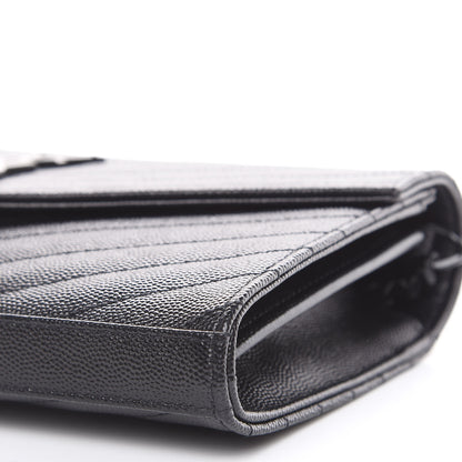 Saint Laurent Grain De Poudre Matelasse Chevron Monogram Chain Wallet Black 7 of 10