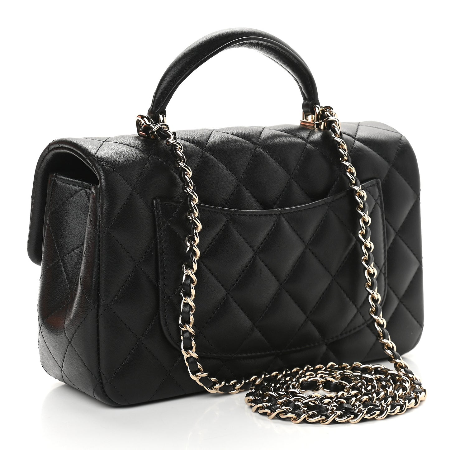 Lambskin Quilted Mini Top Handle Rectangular Flap Black