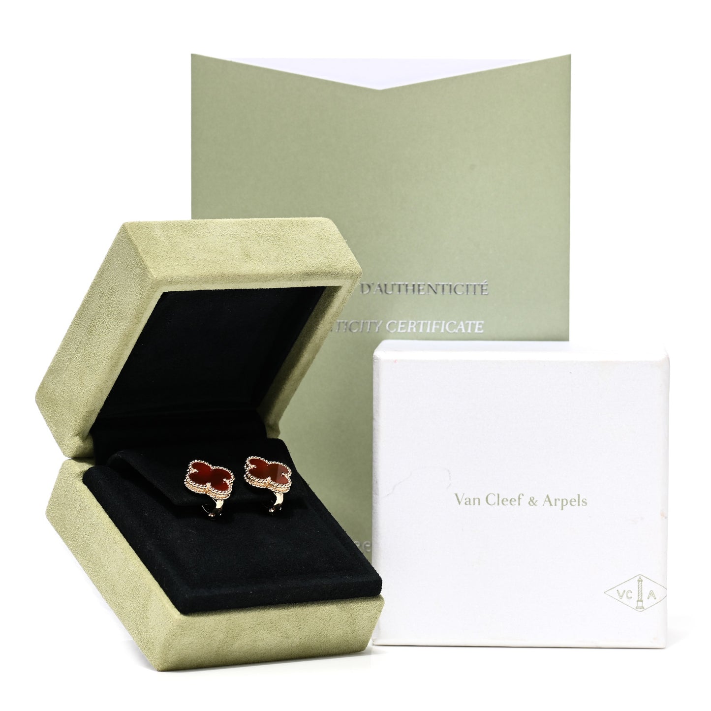 18K Yellow Gold Carnelian Vintage Alhambra Earrings