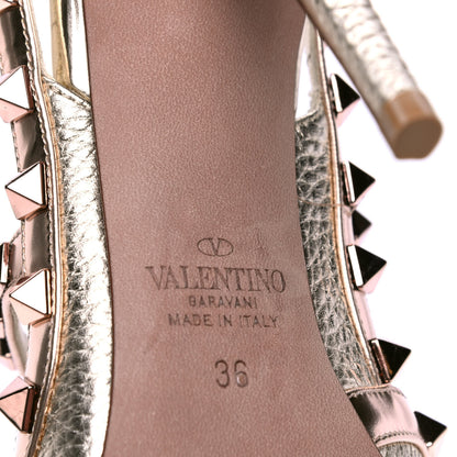 Valentino Garavani Metallic Pebbled Calfskin Rockstud Ankle Strap 100mm Pumps 36 Rame Sahara 5 of 5