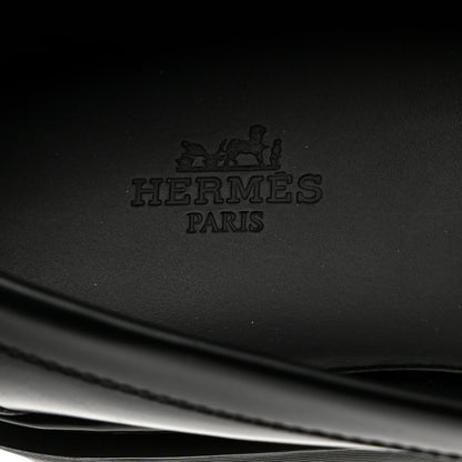 Hermes Glazed Calfskin Womens Hitch Loafers 37 Black 7 of 9
