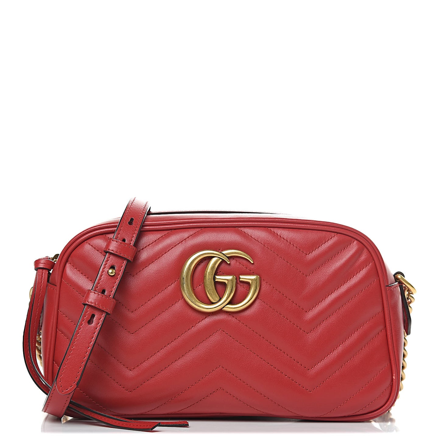 Calfskin Matelasse Small GG Marmont Chain Shoulder Bag Hibiscus Red