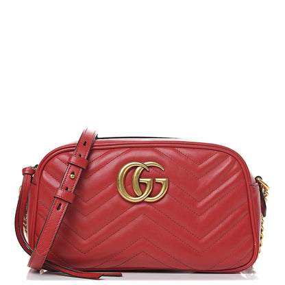Gucci Calfskin Matelasse Small GG Marmont Chain Shoulder Bag Hibiscus Red 1 of 10