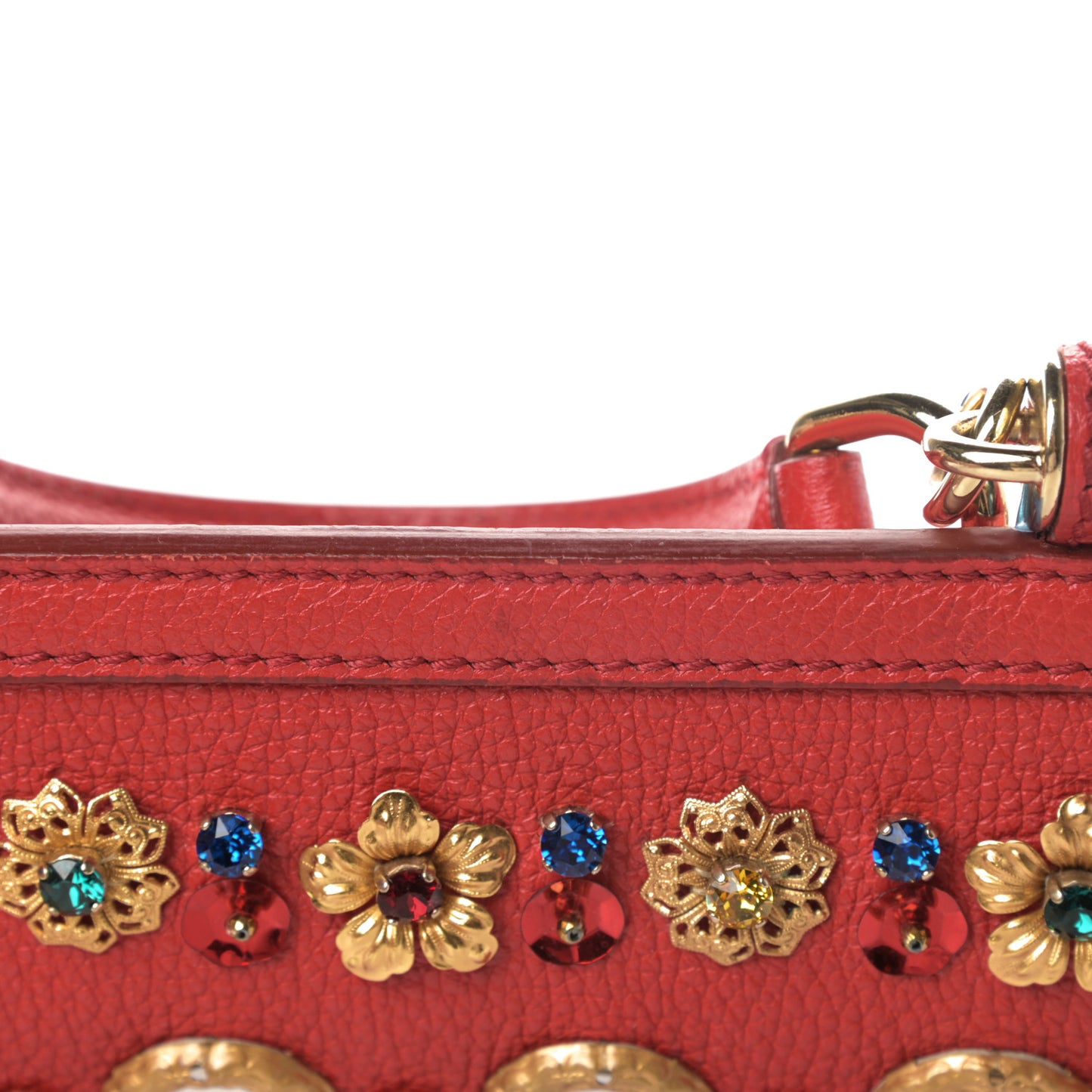 Calfskin Embellished Medium Miss Sicily Satchel Red