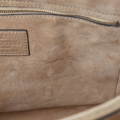 Valentino Garavani Pebbled Calfskin Rockstud Double Handle Tote Camel Rose 8 of 13