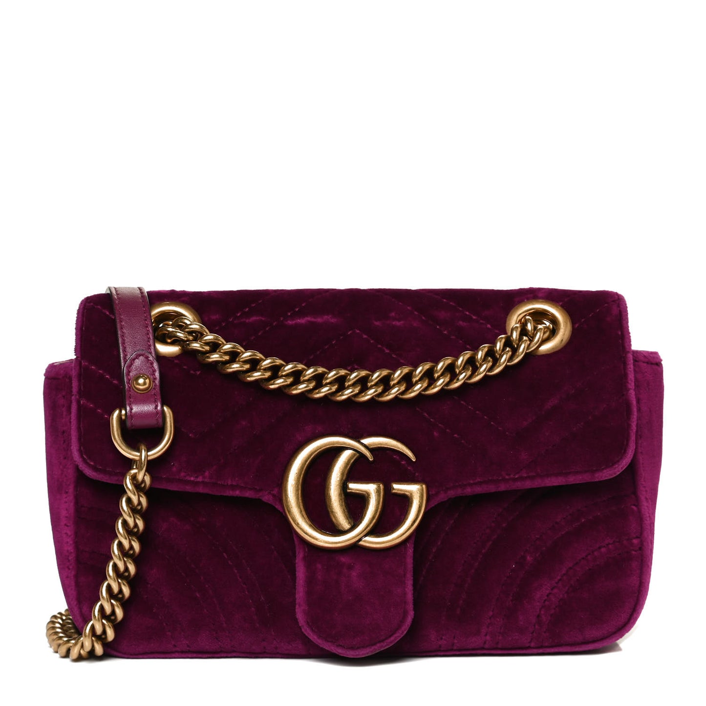 Velvet Matelasse Mini GG Marmont Shoulder Bag Fuchsia Violet Cyclamen