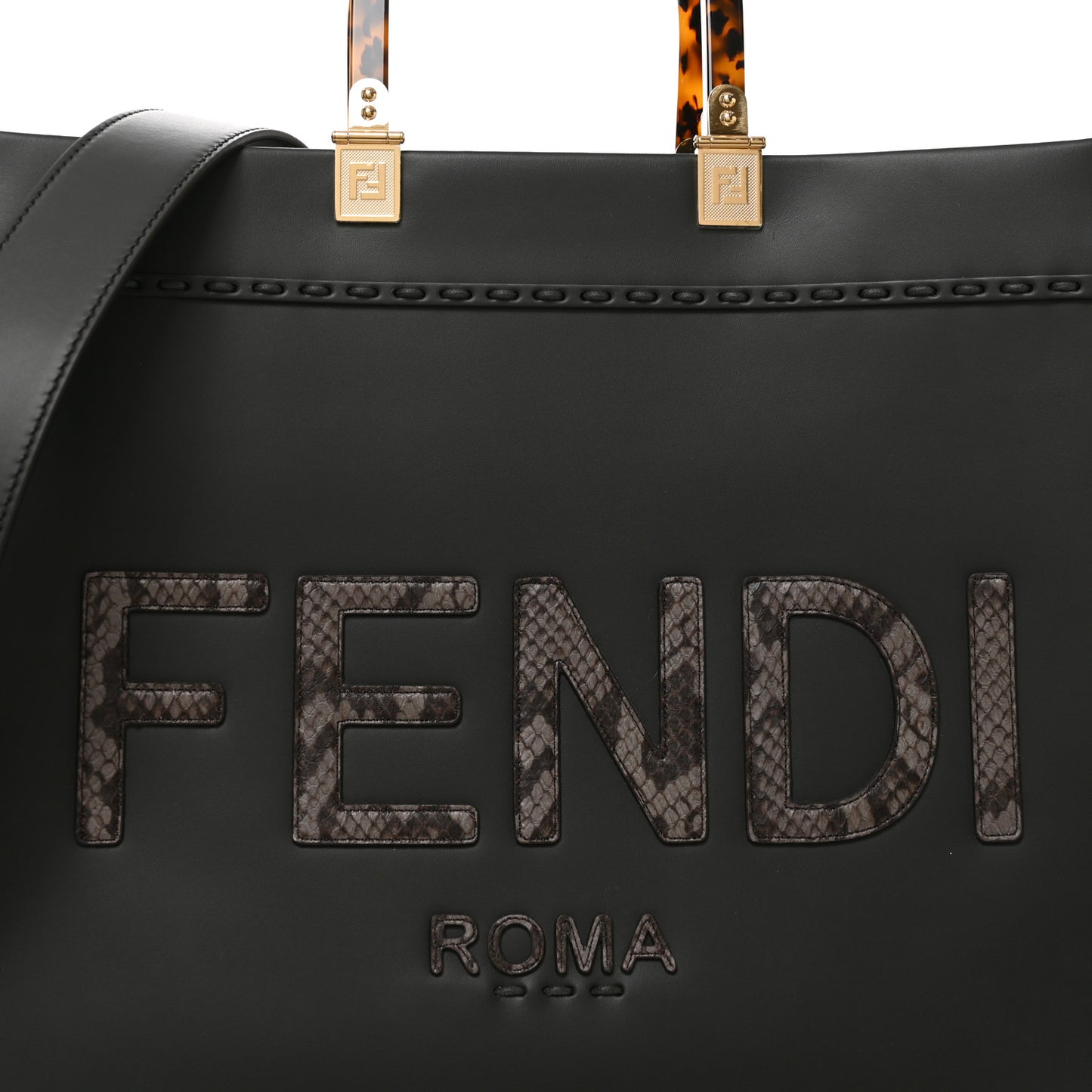 Vitello King Plexiglass Elaphe Python Print Logo Medium Fendi Sunshine Shopper Tote Dark Asphalt