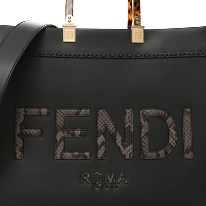 Fendi Vitello King Plexiglass Elaphe Python Print Logo Medium Fendi Sunshine Shopper Tote Dark Asphalt 6 of 8