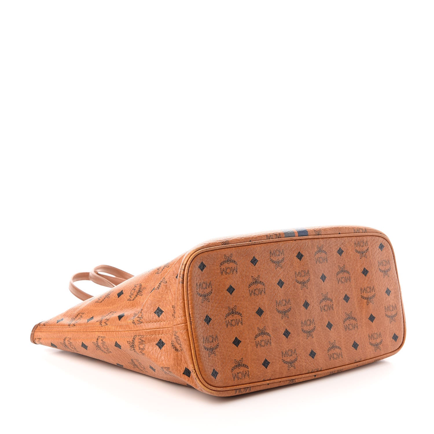 MCM Visetos Dog Bone Striped Shopper Tote Cognac 4 of 9