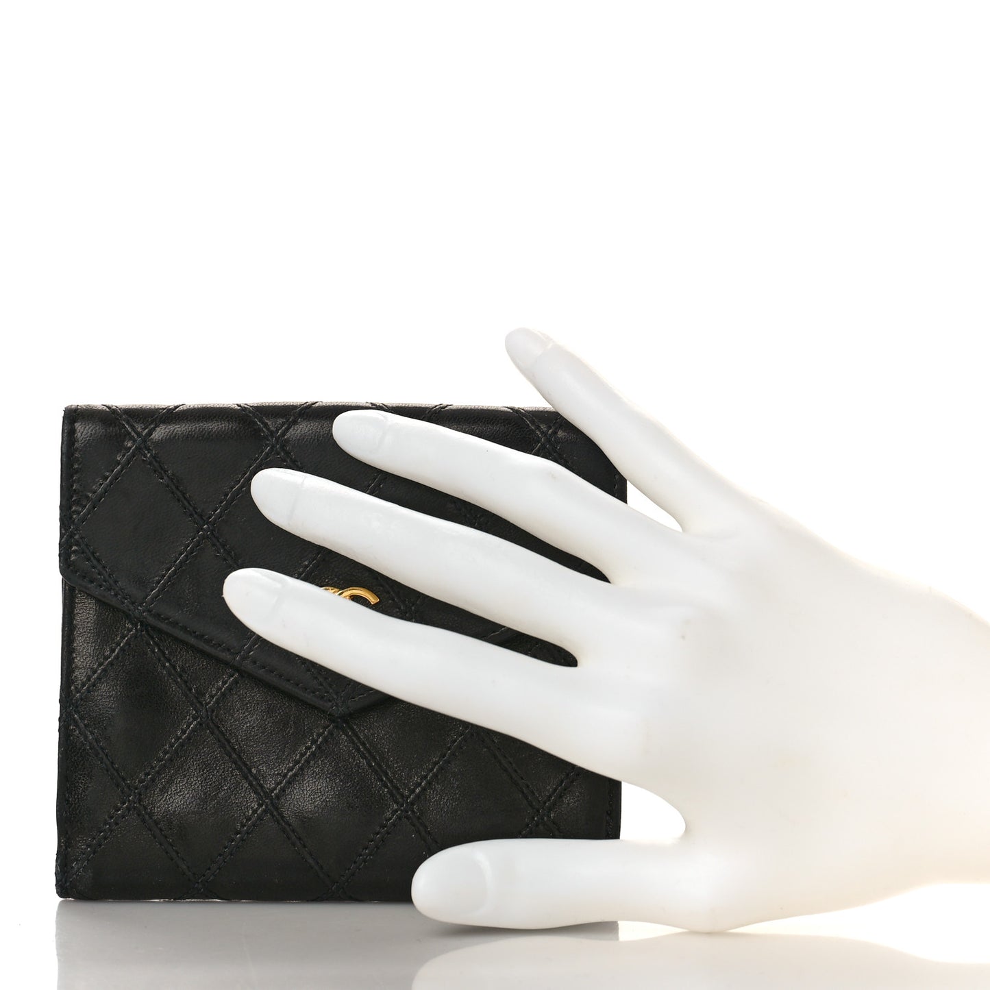 Calfskin Diamond Stitched Compact Wallet Black
