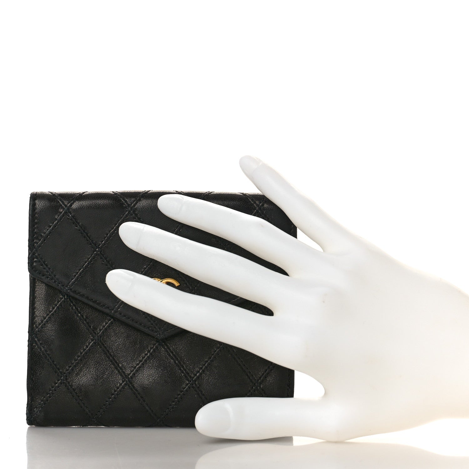 Chanel Calfskin Diamond Stitched Compact Wallet Black 2 of 12