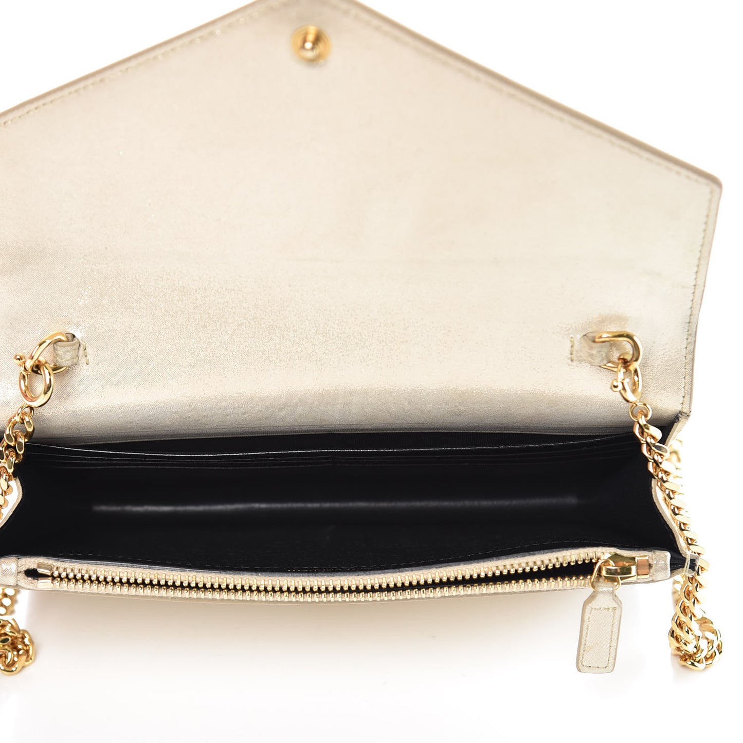 Metallic Fabric Monogram Envelope Chain Wallet Light Gold