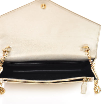 Saint Laurent Metallic Fabric Monogram Envelope Chain Wallet Light Gold 5 of 14