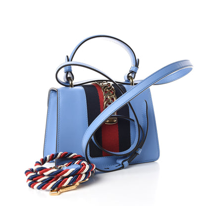 Gucci Vitello Fontanella Web Mini Sylvie Top Handle Bag Clear Sky Blue 4 of 11