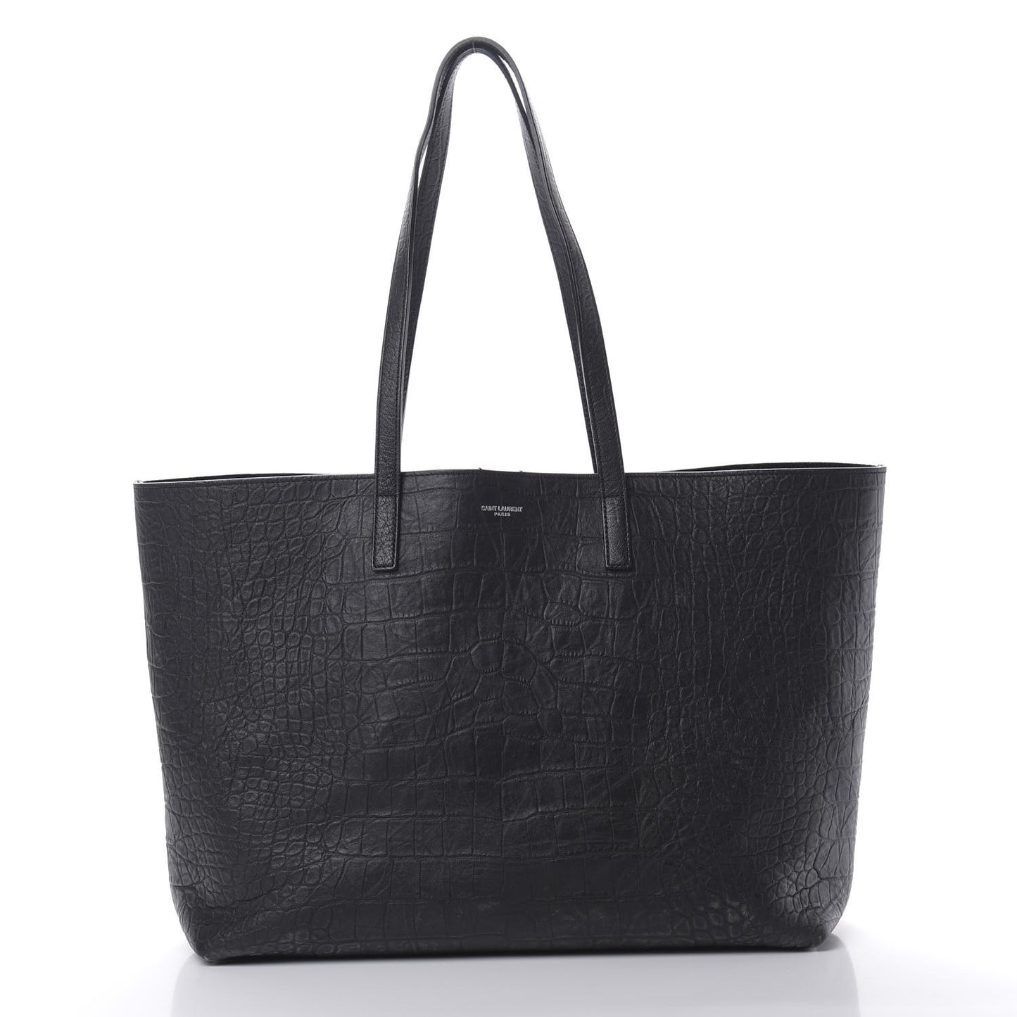 Calfskin Crocodile Embossed Large Shopper Tote Black