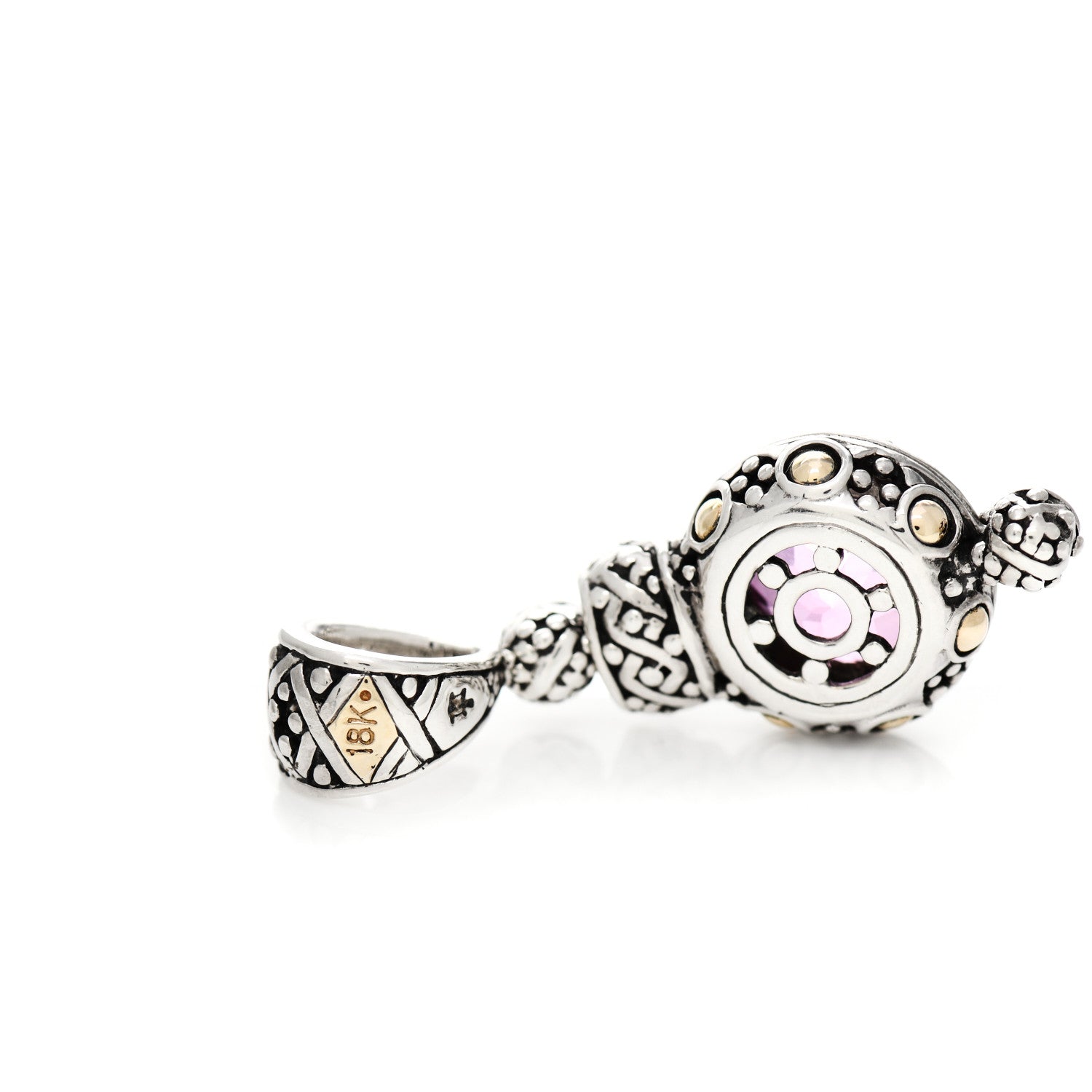 John Hardy Sterling Silver 18K Yellow Gold Pink Topaz Diamond Batu Sari Pendant 3 of 5