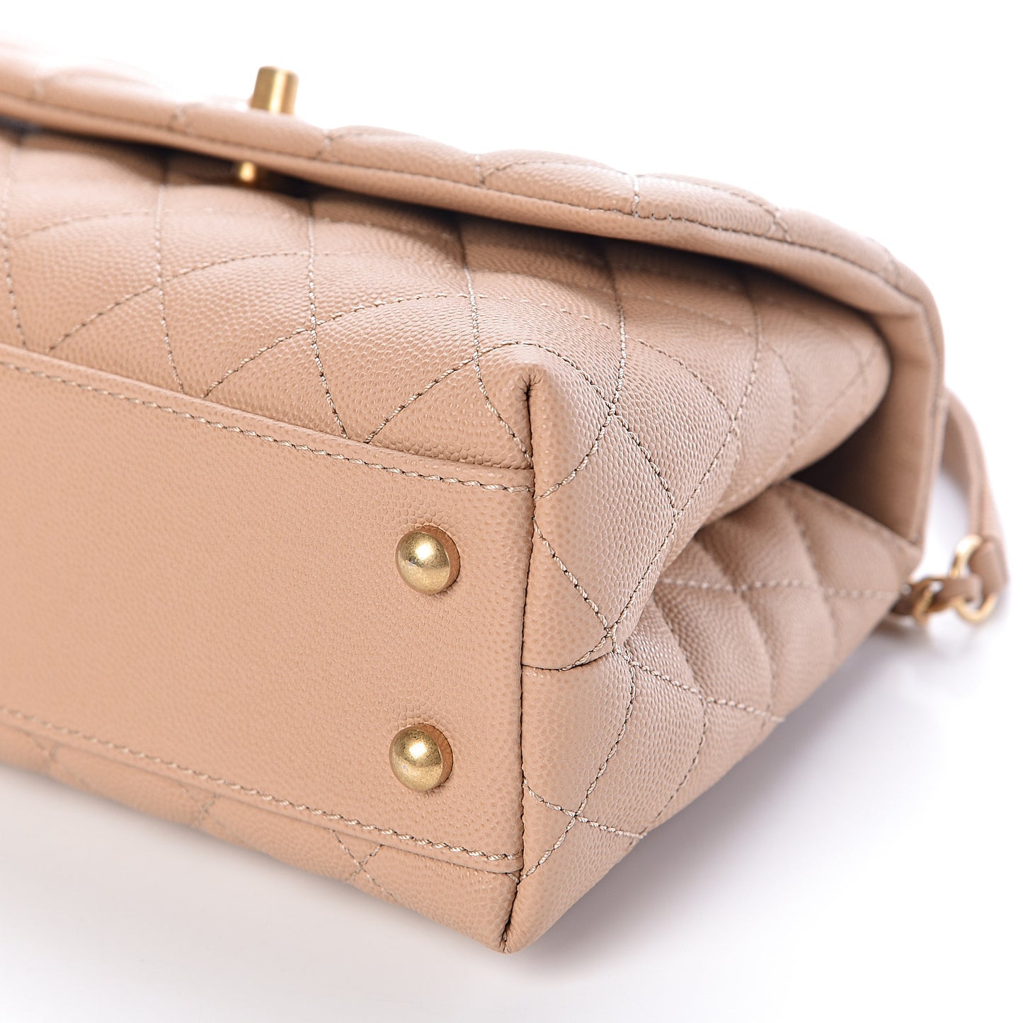Caviar Lizard Embossed Quilted Mini Coco Handle Flap Beige