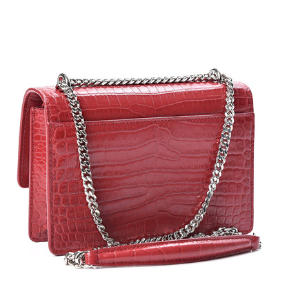Saint Laurent Calfskin Crocodile Embossed Monogram Sunset Chain Wallet New Lipstick Red 2 of 8