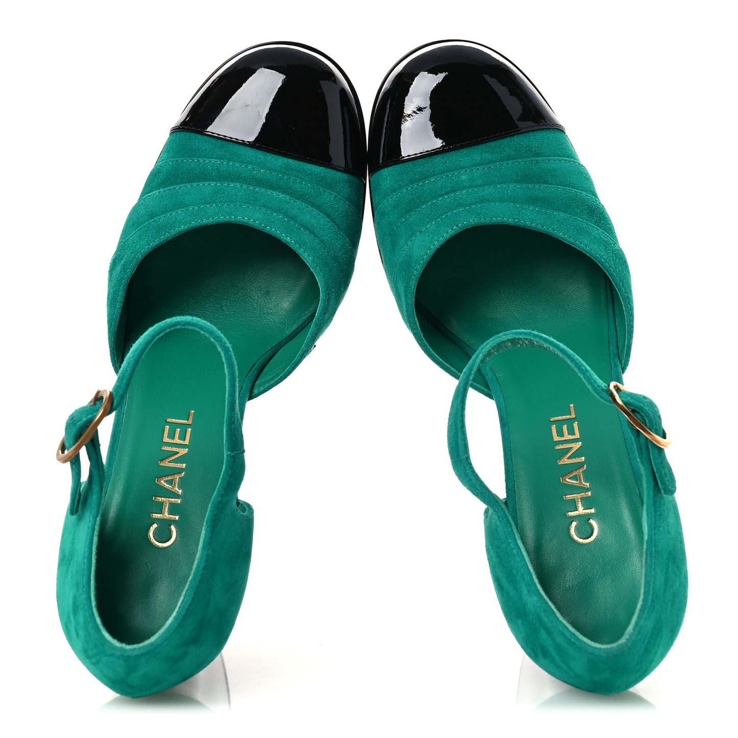 Suede Kidskin Patent Calfskin CC Platform Pumps 38.5 Green Black