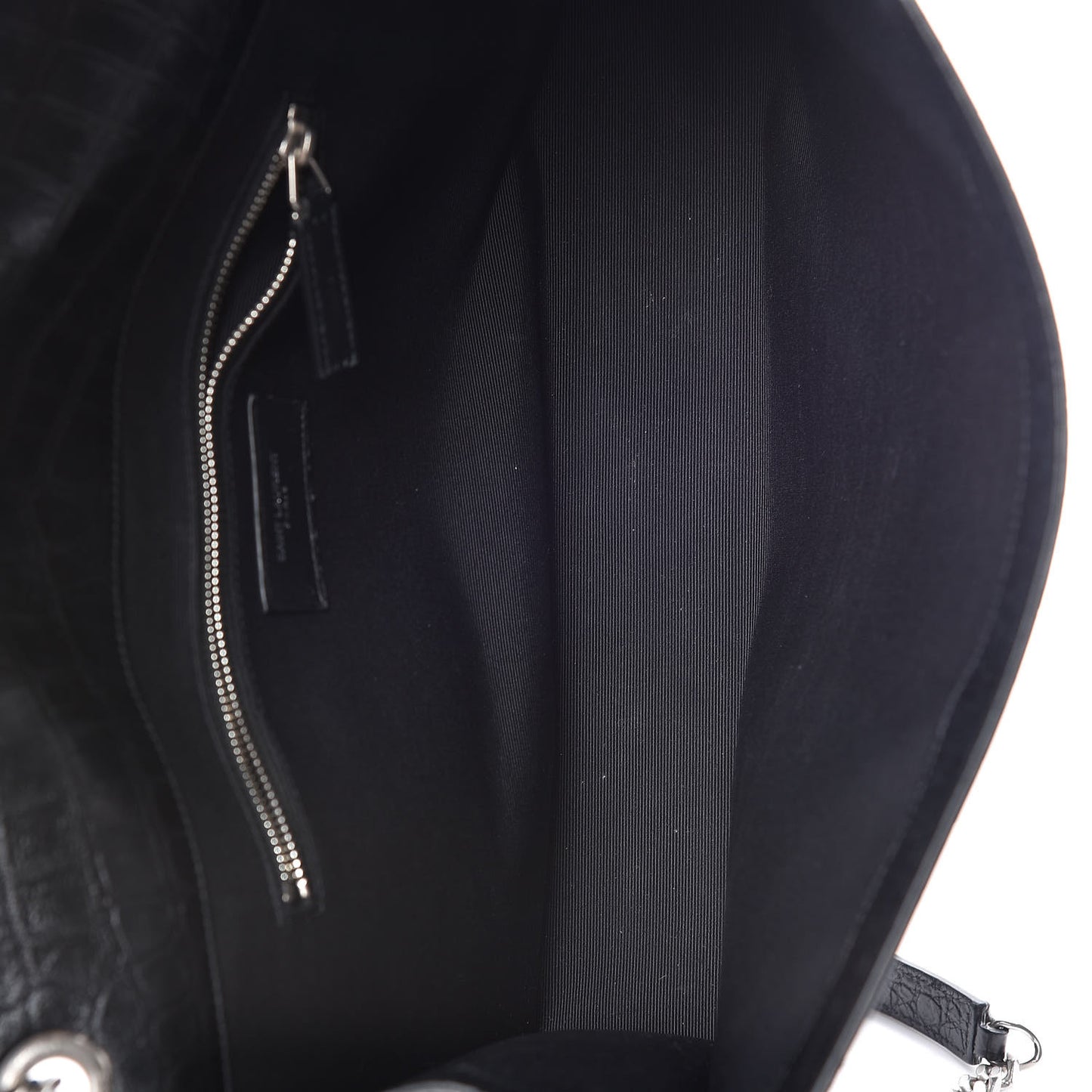 Calfskin Crocodile Embossed Monogram Large Satchel Black