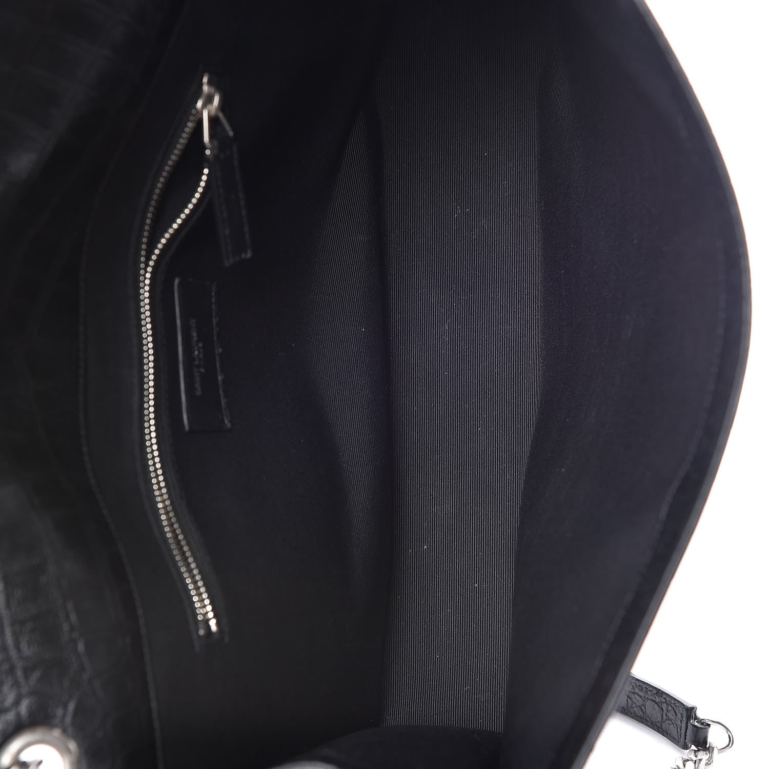 Saint Laurent Calfskin Crocodile Embossed Monogram Large Satchel Black 7 of 10
