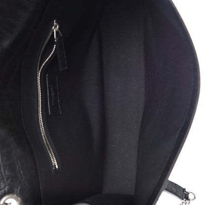Saint Laurent Calfskin Crocodile Embossed Monogram Large Satchel Black 7 of 10