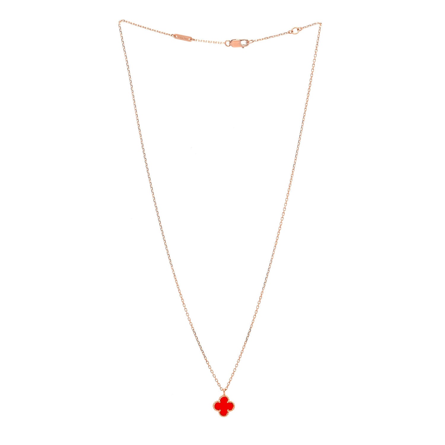 Van Cleef & Arpels 18K Rose Gold Carnelian Sweet Alhambra Pendant Necklace 3 of 6