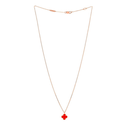 Van Cleef & Arpels 18K Rose Gold Carnelian Sweet Alhambra Pendant Necklace 3 of 6