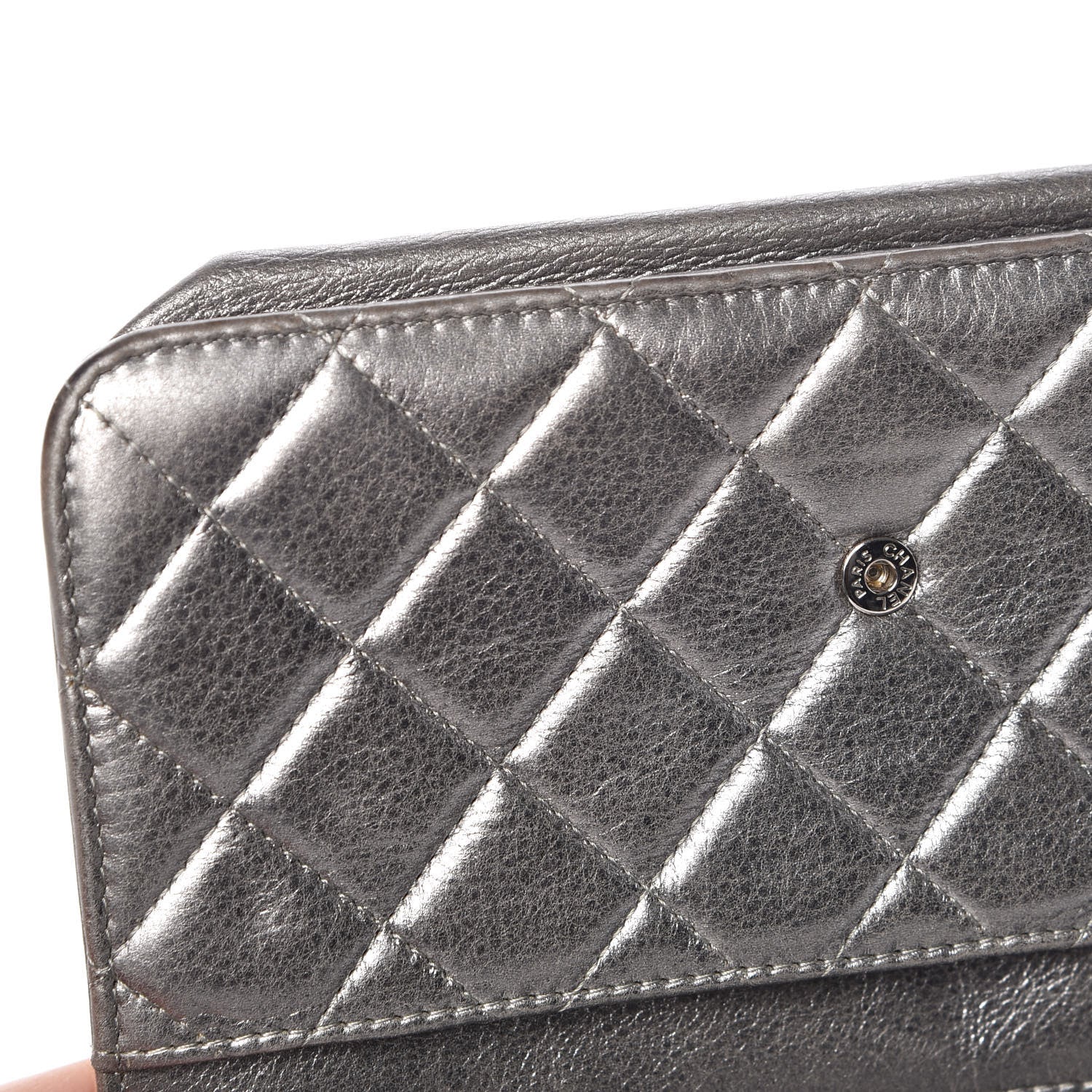 Chanel Metallic Calfskin Quilted Boy Wallet On Chain WOC Silver 12 of 13