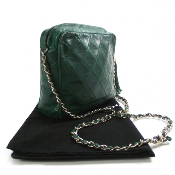 Quilted Lambskin Tassel Camera Case Green