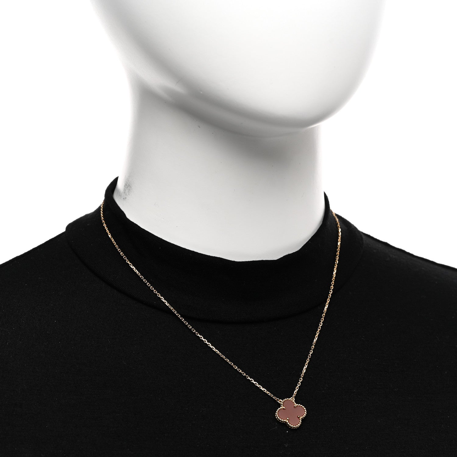 Van Cleef & Arpels 18K Yellow Gold Carnelian Vintage Alhambra Pendant Necklace 2 of 5