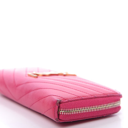 Saint Laurent Grain De Poudre Matelasse Chevron Monogram Zip Around Wallet Fuchsia 7 of 9