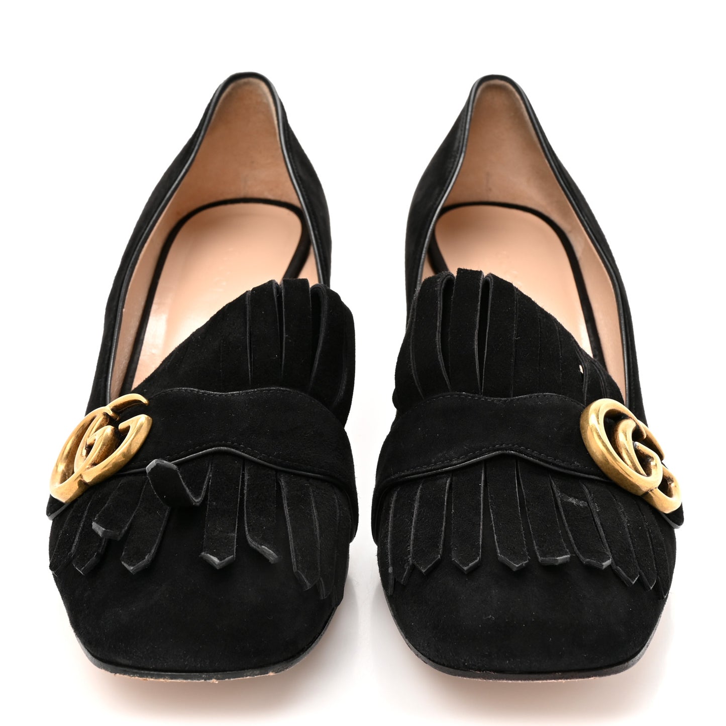 Kid Scamosciato GG Marmont Fringe 50mm Loafer Pumps 39.5 Black