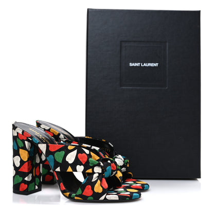 Saint Laurent Satin Heart Bianca 100mm Knotted Mule Sandals 37.5 Black Multicolor 12 of 12