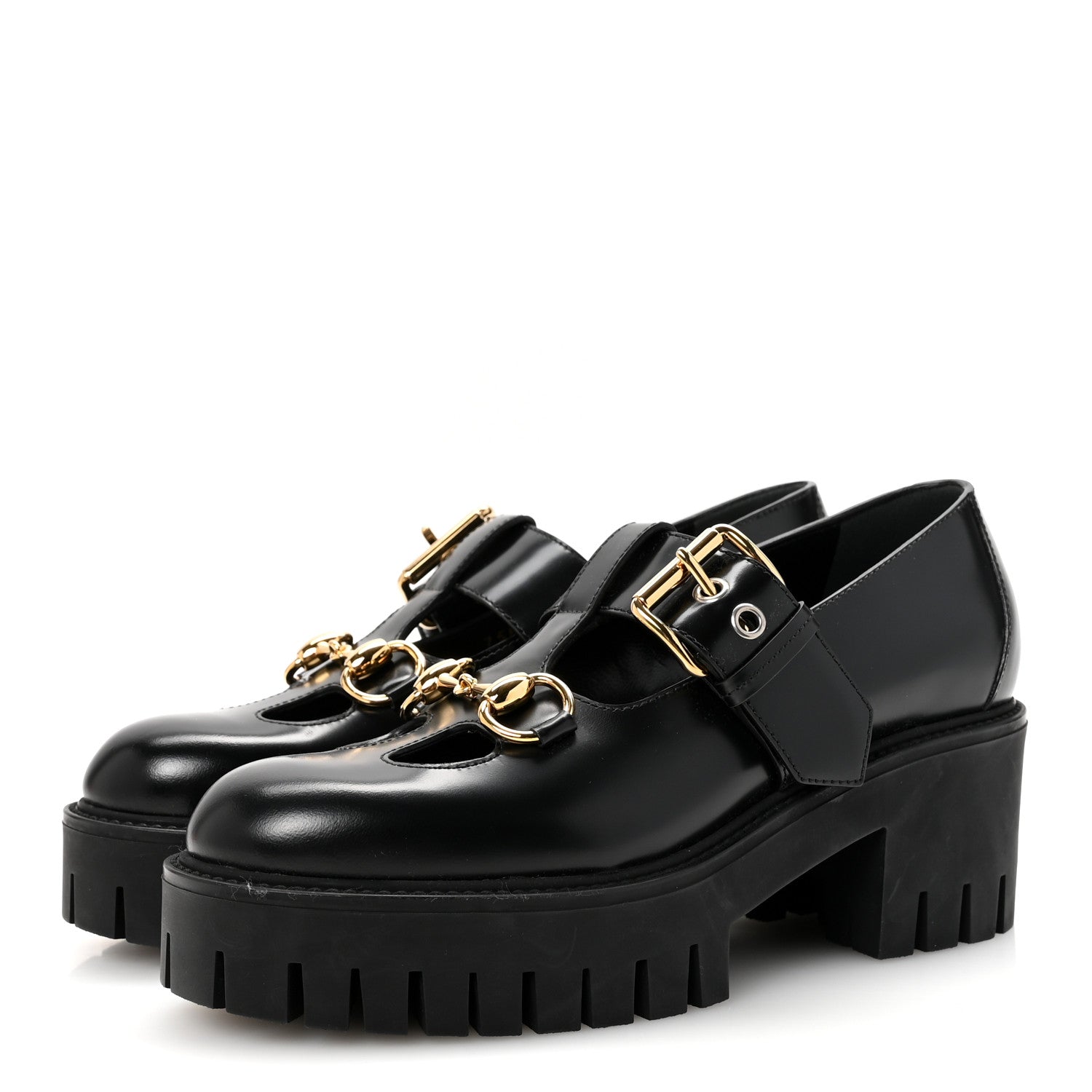 Gucci Calfskin Womens Horsebit Platform Chunky Lug Sole Mary Jane 40mm Loafers 36.5 Black 4 of 10
