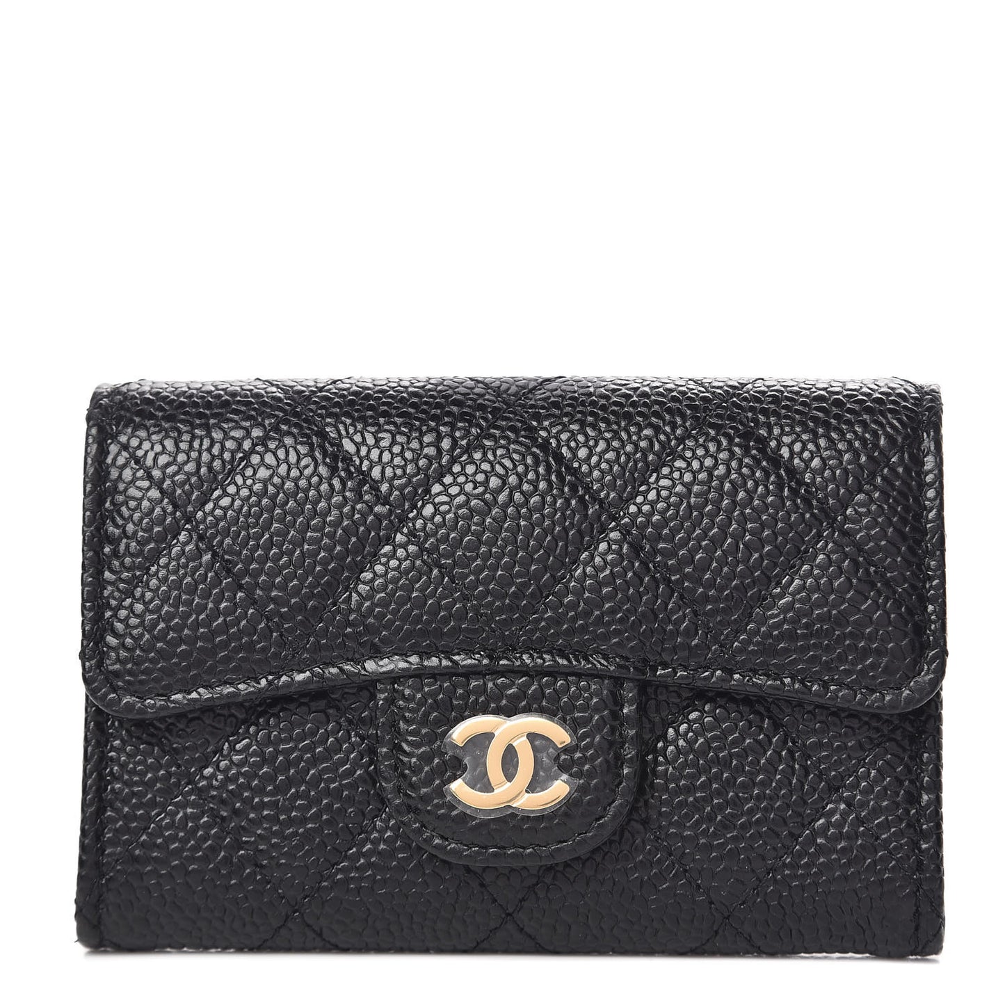 Caviar Quilted Flap Card Holder Wallet Black