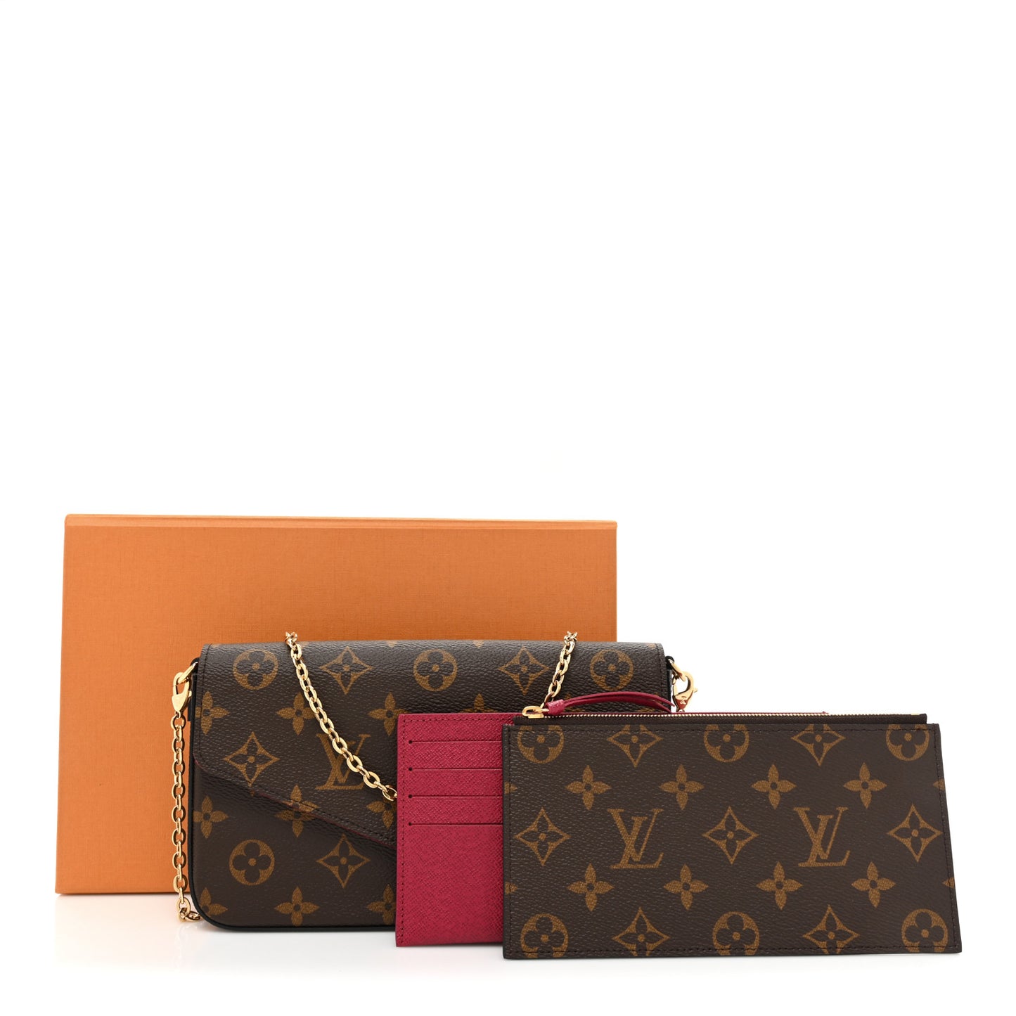 Monogram Pochette Felicie Chain Wallet Fuchsia