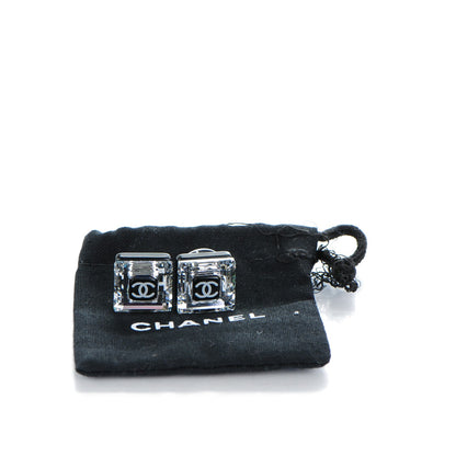 Chanel Crystal CC Square Charm Earrings Black 5 of 5