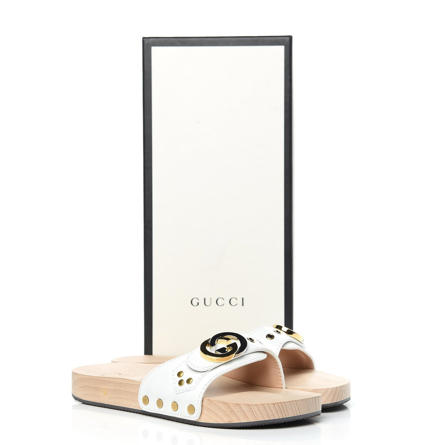 Calfskin Interlocking G Slide Sandals 36 Great White