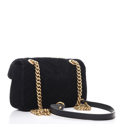 Gucci Velvet Matelasse Mini GG Marmont Shoulder Bag Black 3 of 7