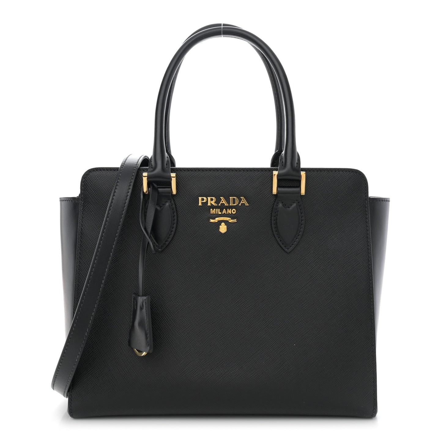 Saffiano Soft Calfskin Small Zippered Tote Black